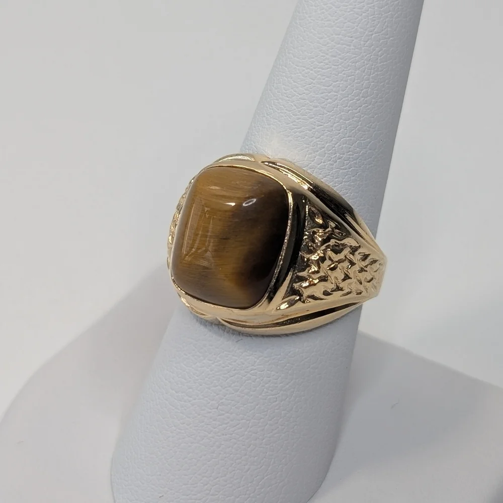 Vintage Tiger's Eye 18K HGE Ring - Chunky Gold Gemstone Estate Jewelry